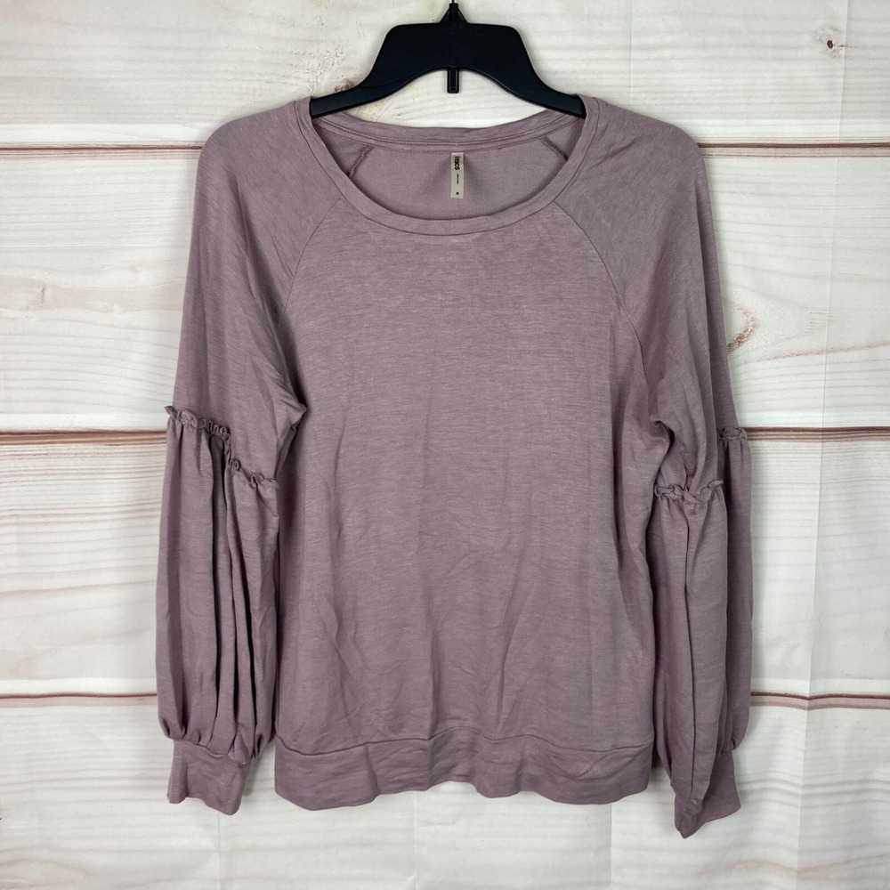Tresics Top Womens Small Purple Balloon Sleeve Scoop Neck Pullover Knit Solid